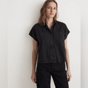 Madewell Black Denim Cropped Button Up